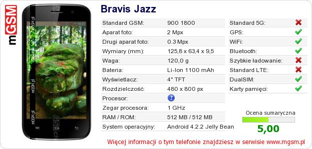 Dane telefonu Bravis Jazz