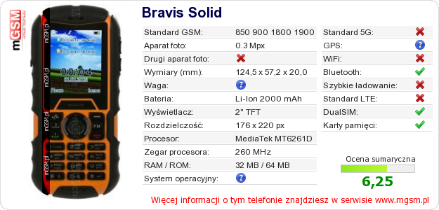 Dane telefonu Bravis Solid