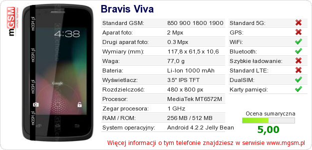 Dane telefonu Bravis Viva Dane telefonu Bravis Viva