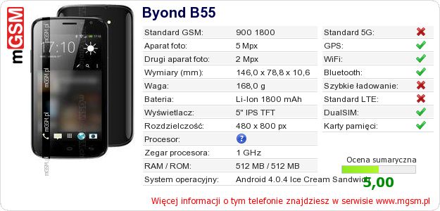 Dane telefonu Byond B55 Dane telefonu Byond B55