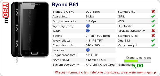 Dane telefonu Byond B61 Dane telefonu Byond B61