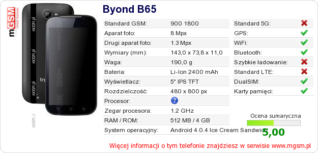 Dane telefonu Byond B65 Dane telefonu Byond B65