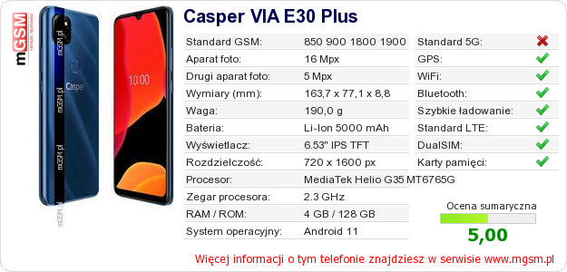 Dane telefonu Casper VIA E30 Plus Dane telefonu Casper VIA E30 Plus