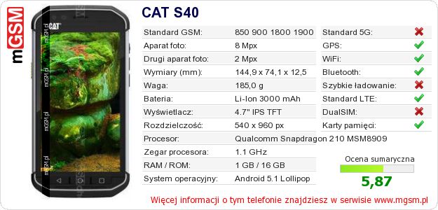 Dane telefonu CAT S40
