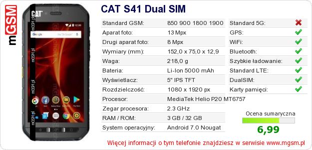 Dane telefonu CAT S41 Dual SIM Dane telefonu CAT S41 Dual SIM