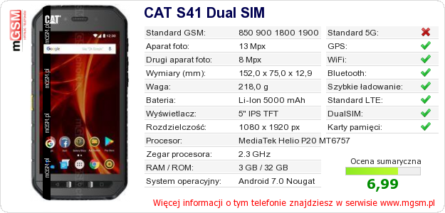 Dane telefonu CAT S41 Dual SIM