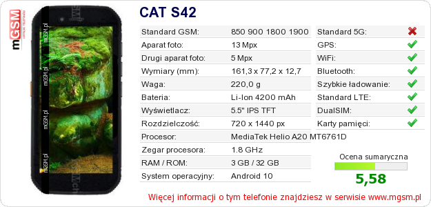 Dane telefonu CAT S42
