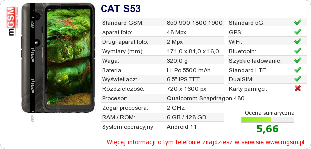 Dane telefonu CAT S53