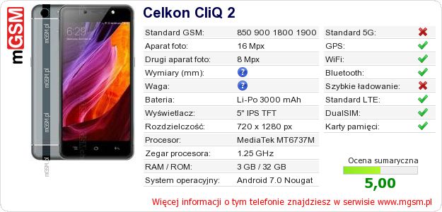 Dane telefonu Celkon CliQ 2