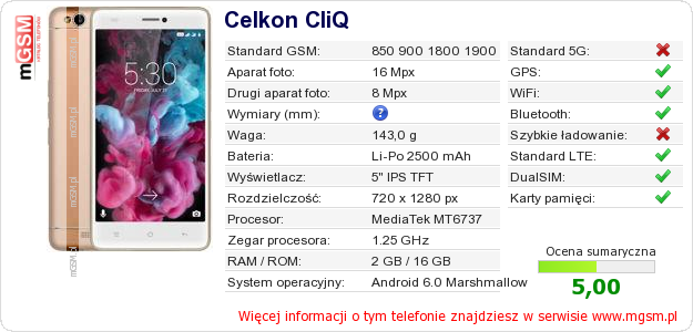 Dane telefonu Celkon CliQ