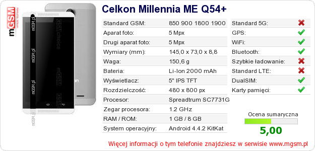 Dane telefonu Celkon Millennia ME Q54+