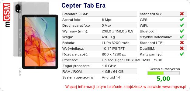 Dane telefonu Cepter Tab Era