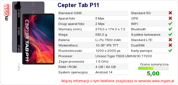 Dane telefonu Cepter Tab P11