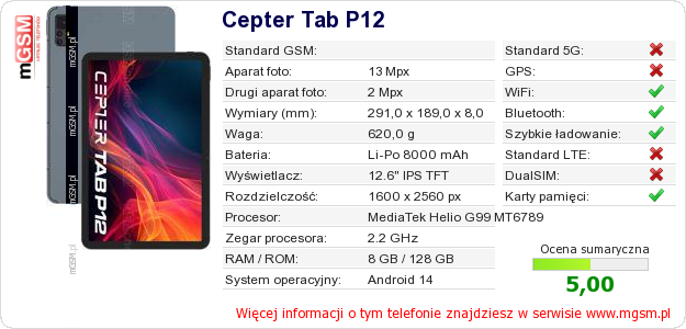 Dane telefonu Cepter Tab P12