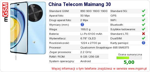 Dane telefonu China Telecom Maimang 30