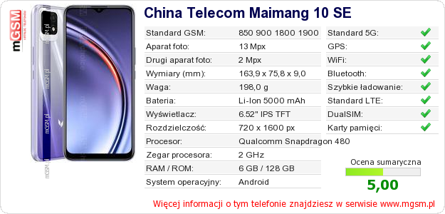 Dane telefonu China Telecom Maimang 10 SE