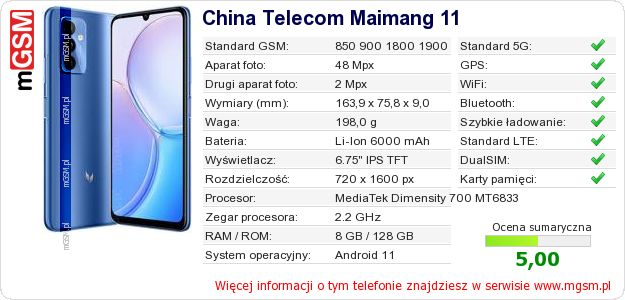 Dane telefonu China Telecom Maimang 11
