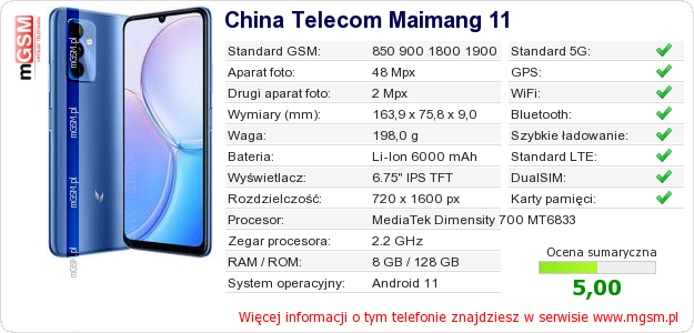Dane telefonu China Telecom Maimang 11