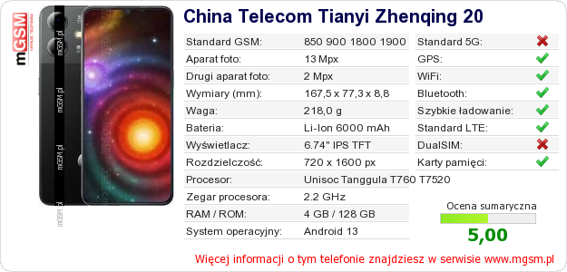 Dane telefonu China Telecom Tianyi Zhenqing 20