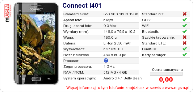Dane telefonu Connect i401