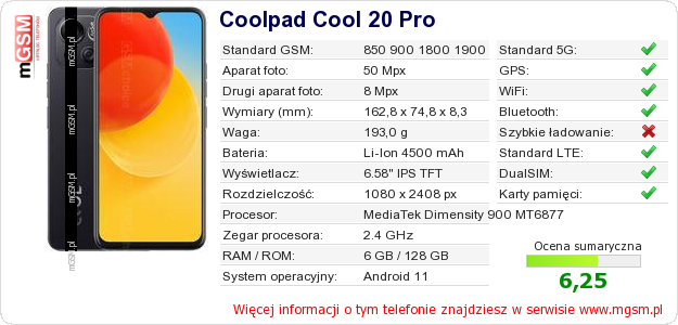 Dane telefonu Coolpad Cool 20 Pro Dane telefonu Coolpad Cool 20 Pro