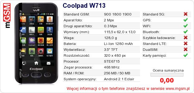 Dane telefonu Coolpad W713
