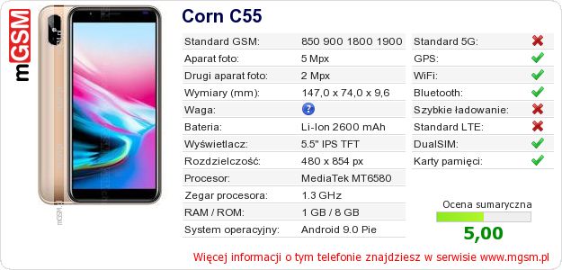 Dane telefonu Corn C55 Dane telefonu Corn C55
