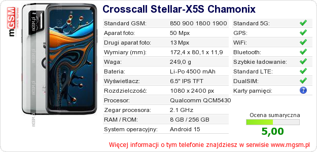 Dane telefonu Crosscall Stellar-X5S Chamonix