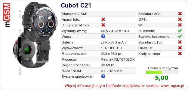 Dane telefonu Cubot C21 Dane telefonu Cubot C21