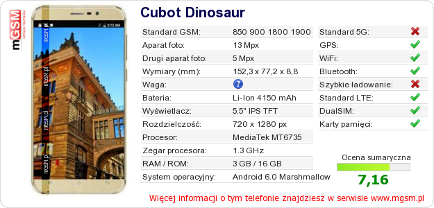 Dane telefonu Cubot Dinosaur Dane telefonu Cubot Dinosaur