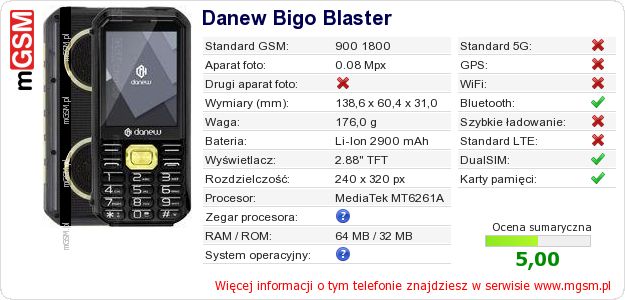 Dane telefonu Danew Bigo Blaster Dane telefonu Danew Bigo Blaster