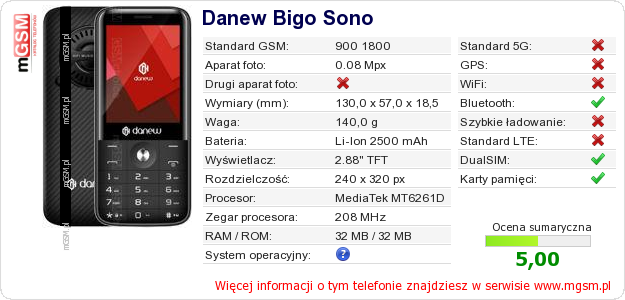 Dane telefonu Danew Bigo Sono