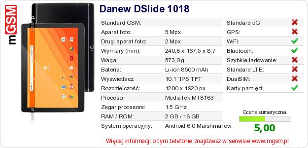 Dane telefonu Danew DSlide 1018 Dane telefonu Danew DSlide 1018