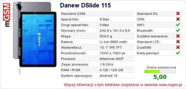 Dane telefonu Danew DSlide 115
