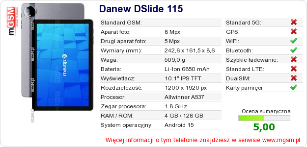 Dane telefonu Danew DSlide 115