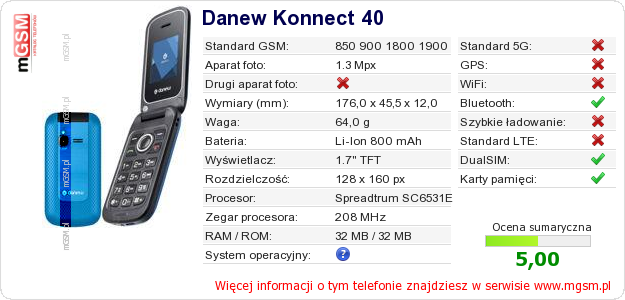 Dane telefonu Danew Konnect 40