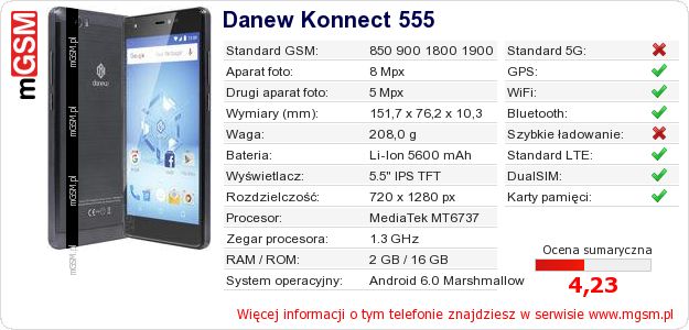 Dane telefonu Danew Konnect 555