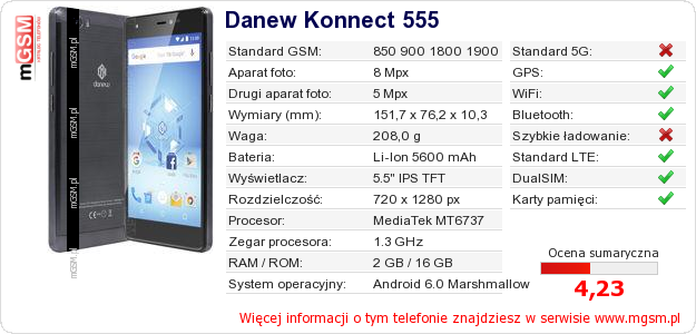 Dane telefonu Danew Konnect 555