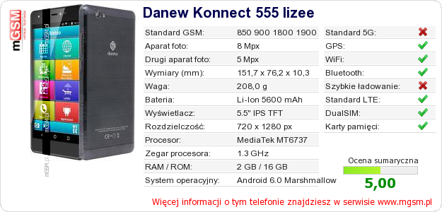 Dane telefonu Danew Konnect 555 Iizee