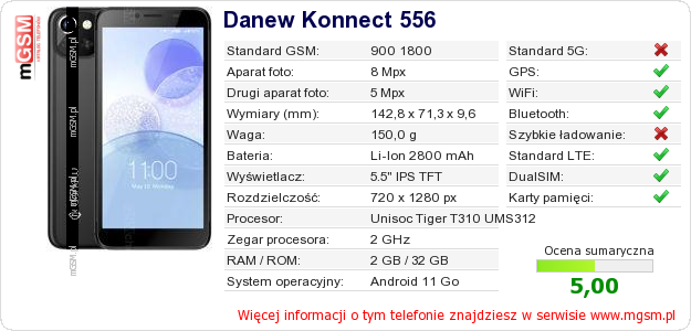 Dane telefonu Danew Konnect 556