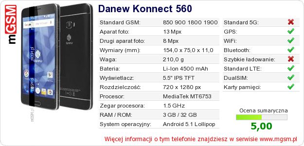 Dane telefonu Danew Konnect 560
