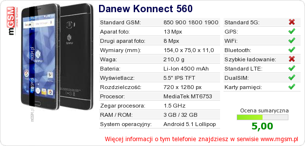 Dane telefonu Danew Konnect 560