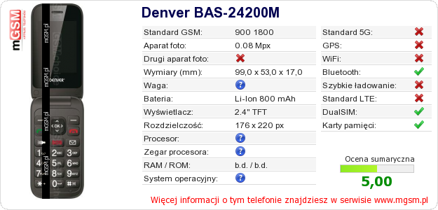 Dane telefonu Denver BAS-24200M Dane telefonu Denver BAS-24200M