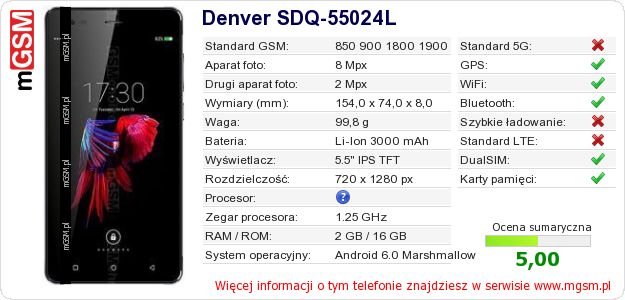 Dane telefonu Denver SDQ-55024L