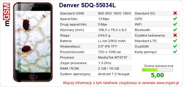 Dane telefonu Denver SDQ-55034L