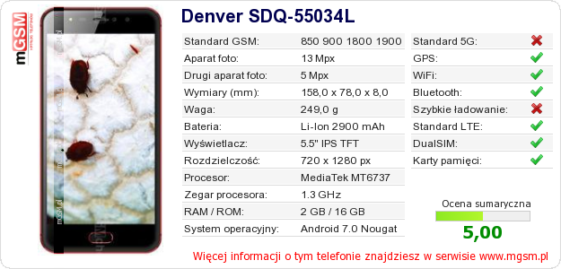 Dane telefonu Denver SDQ-55034L