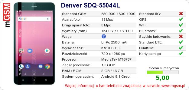 Dane telefonu Denver SDQ-55044L