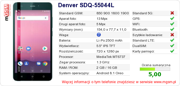 Dane telefonu Denver SDQ-55044L