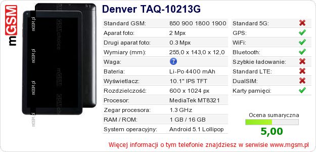 Dane telefonu Denver TAQ-10213G