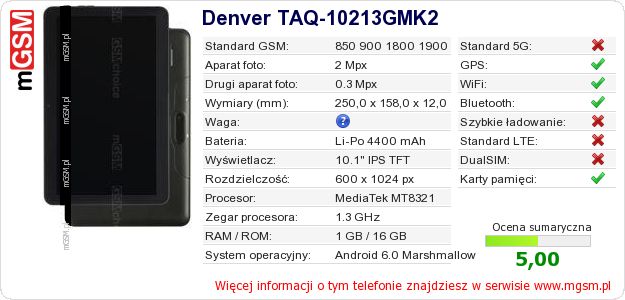 Dane telefonu Denver TAQ-10213GMK2 Dane telefonu Denver TAQ-10213GMK2